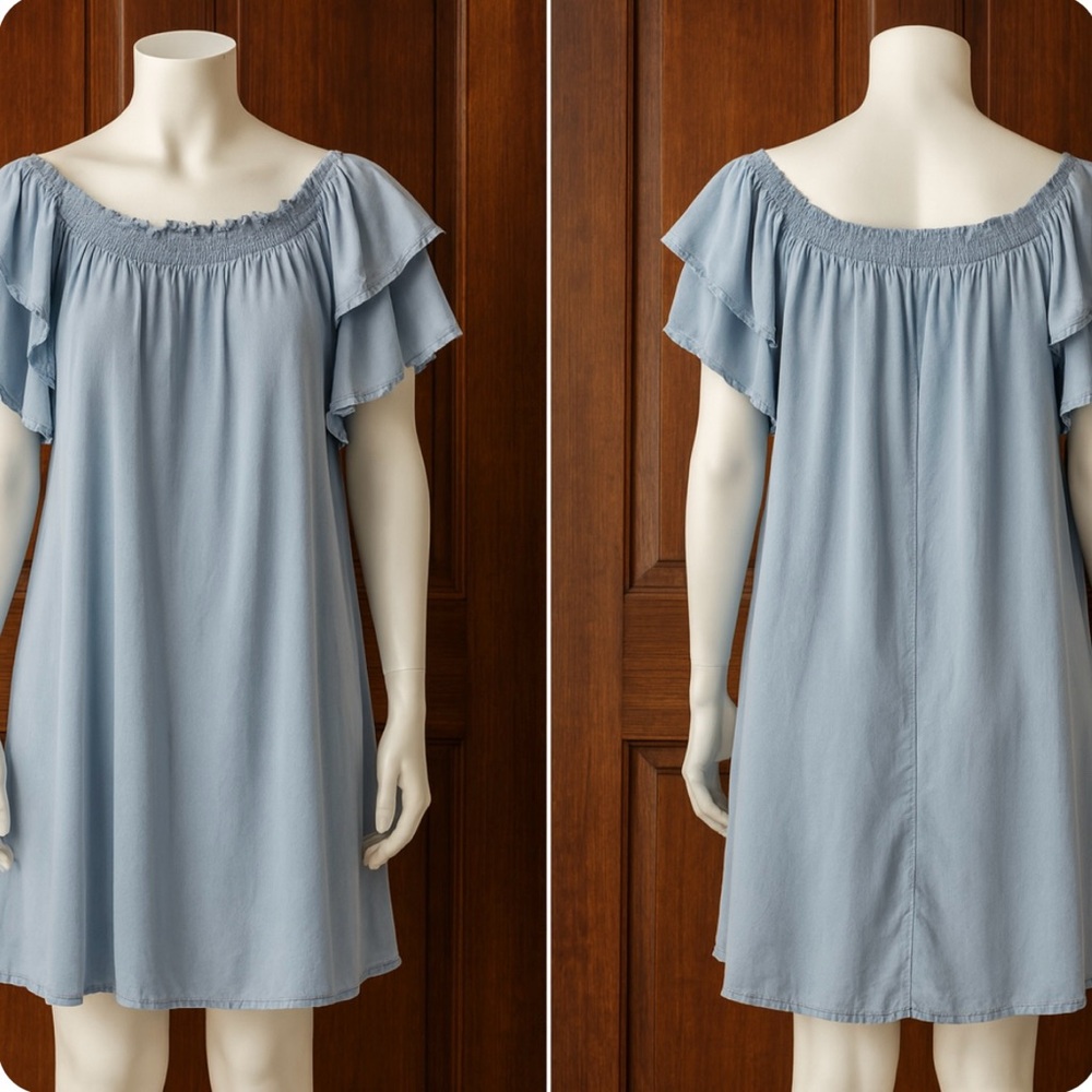 Elegant Blue Off-Shoulder Midi Dress